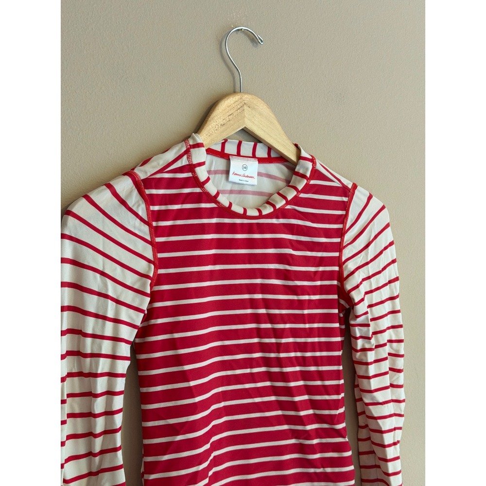 Hanna Andersson Girls Red‎ White Striped Ruffle Rash Guard Swim Top Kids 10 - Picture 2 of 8